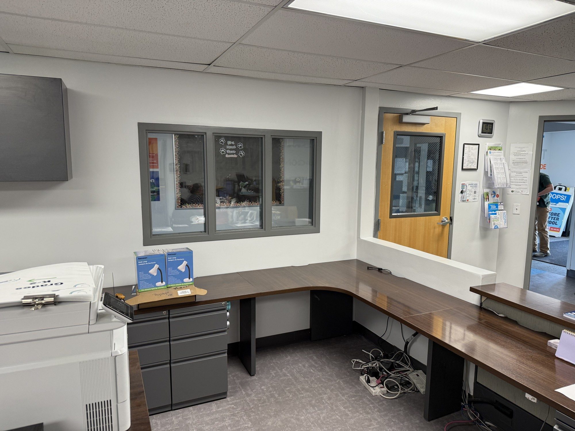 Office with built-in corner desk and new finishes